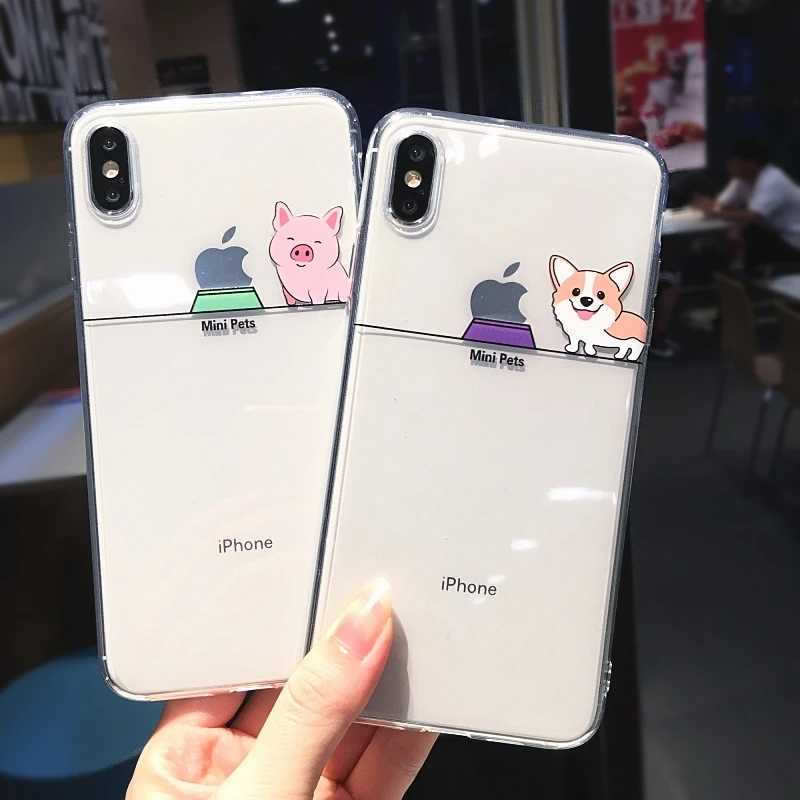 

Cute Funny Cartoon Cat Dog Pig Clear Phone Case For iPhone 11 Pro Max X XS XR 12 Mini 7 8 Plus Couple Transparent Soft TPU Cover