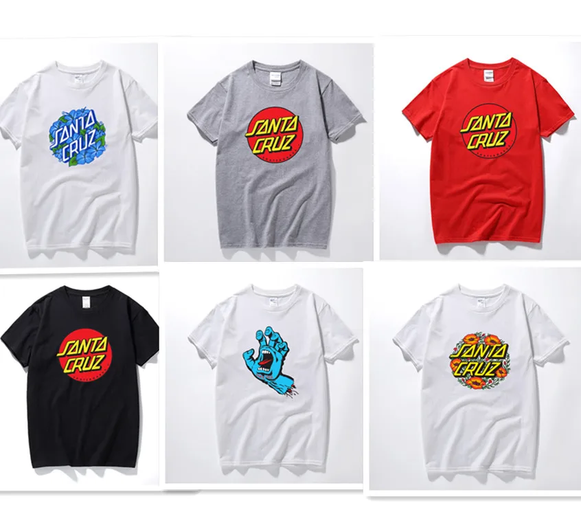 

Футболка мужская с принтом Санта Круз, модная тенниска из 100% хлопка, майка для скейта, тренировок с коротким рукавом, лето