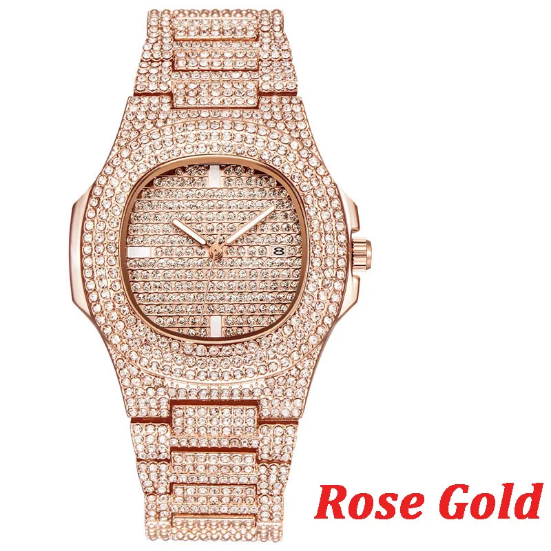 

Iced Out Diamond Watch Quartz Gold HIP HOP Watches With Micropave CZ Stainless Steel Watch Clock relogio