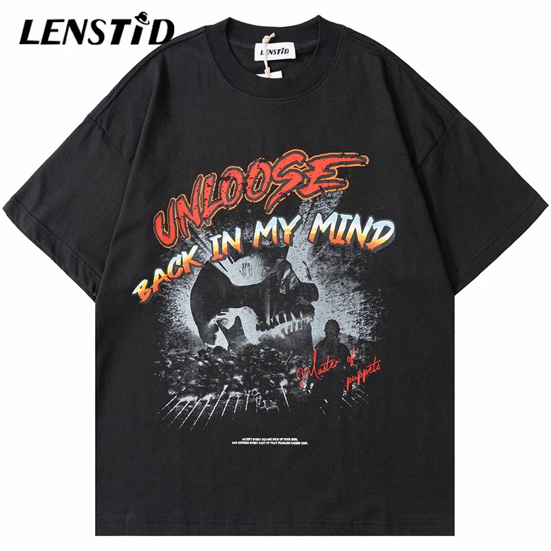 

Футболка LENSTID мужская оверсайз с коротким рукавом, уличная одежда в стиле хип-хоп с графическим принтом надписи, Повседневный хлопковый топ ...