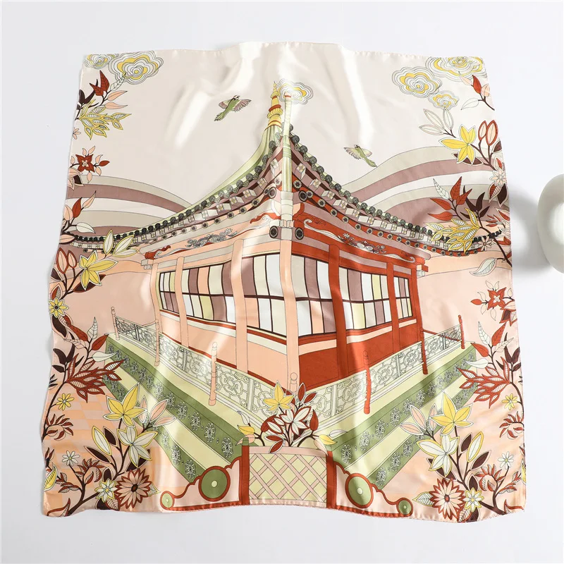 

Women Silk Square Scarf Spring Fashionprint Women Bandana Headband Hijabs Pashmina Shales Ladies Neckscarf 90*90cm 2021 New
