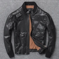 locomotive leather jacket mens korean version trend sheep vegetable tanned leather clothes mens leather slim fit haining mens