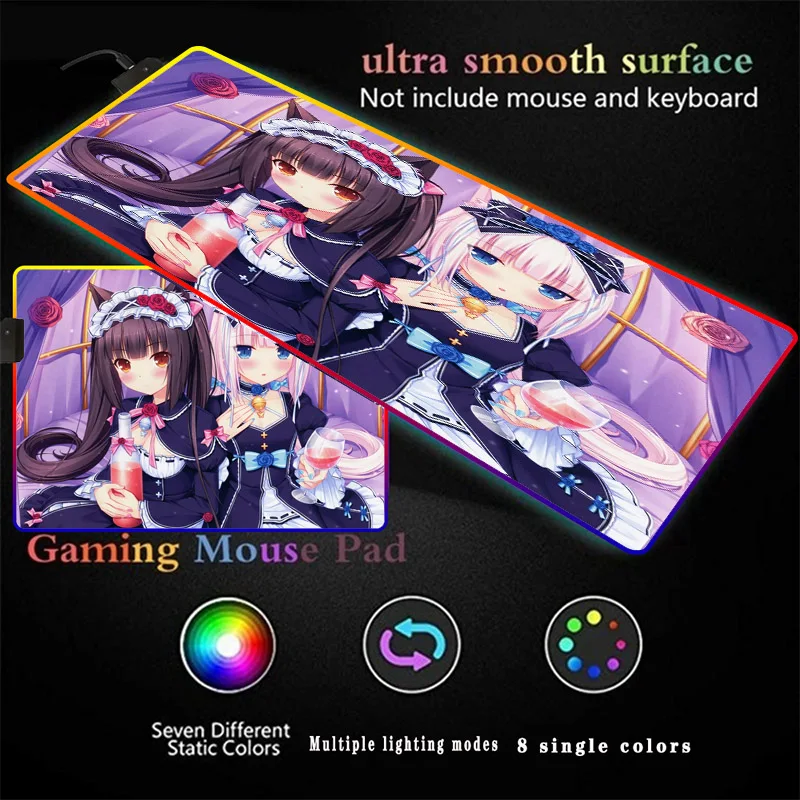 

catgirl anime Computer Mouse Pad RGB LED Light Gaming MousePad Large Mousepad Gamer XXL Mause Carpet PC Desk Mat Keyboard Pad