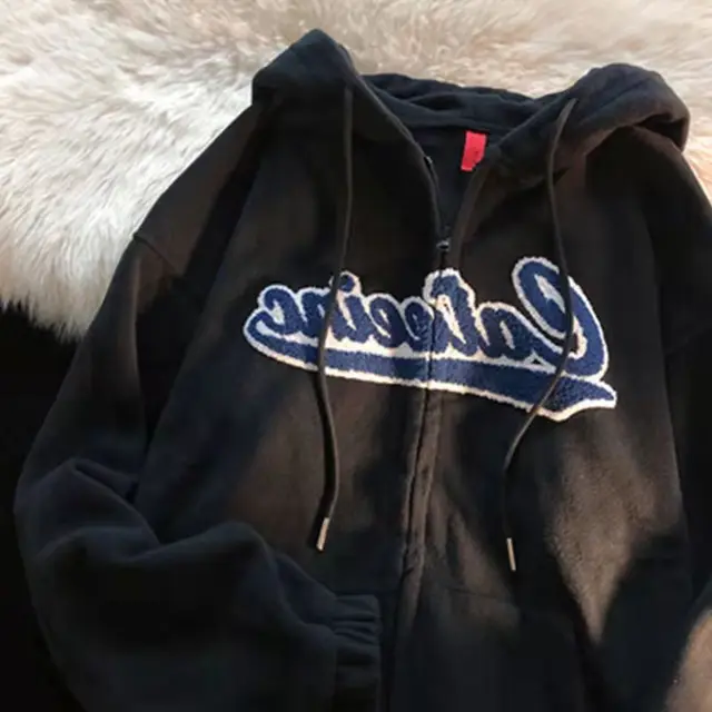 New Polar Fleece Hoodies Women Casual Embroidery Clothes for Teens Sweatshirts Vintage Pink Tops Retro Winter Women Hoodie 4