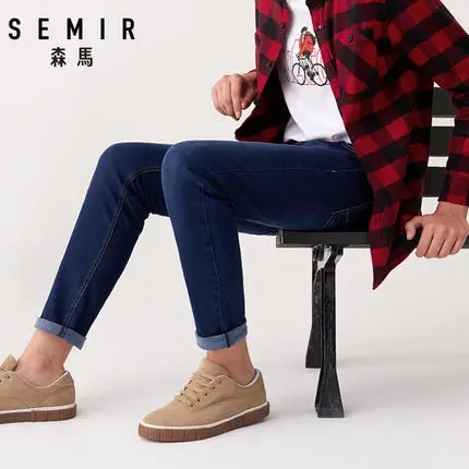 SEMIR, новинка, мужские брендовые джинсы, модные, мужские, черные,, мужские брюки, повседневные, облегающие, прямые, с высокой талией, обтягивающие джинсы - Цвет: Cowboy Deep Blue