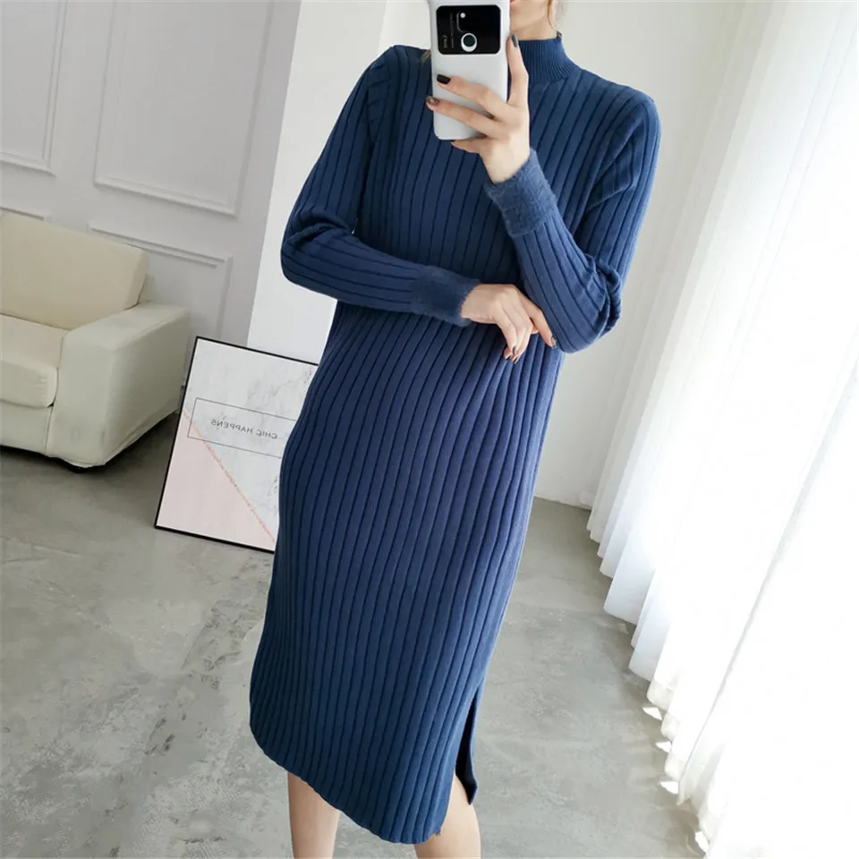 Раздельное однотонное платье с круглым вырезом и длинным рукавом Vestido, милое зимнее трикотажное платье, Осеннее женское элегантное платье, новинка года, модное тонкое мягкое женское платье