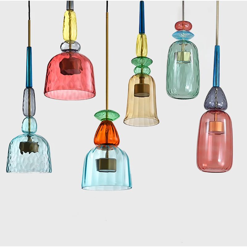 

Разноцветные подвесные светильники в скандинавском стиле, домашнее декоративное освещение для гостиной, спальни, комнатный стеклянный под...
