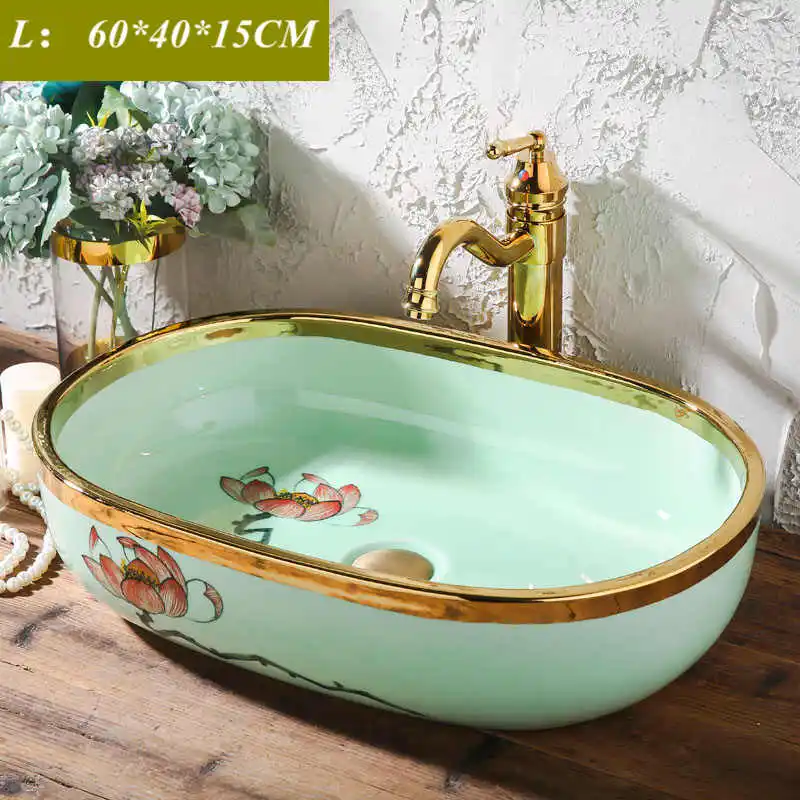 Ceramic above counter basin small size balcony wash single light luxury European style bathroom household | Обустройство дома