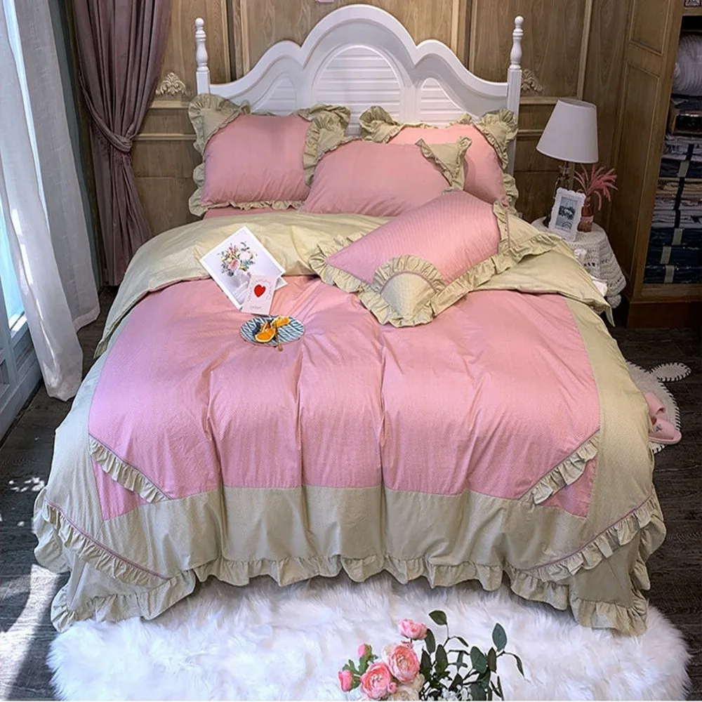 

Summer bed four-piece cotton cotton small fresh net red section girl heart princess lotus leaf bed quilt cover