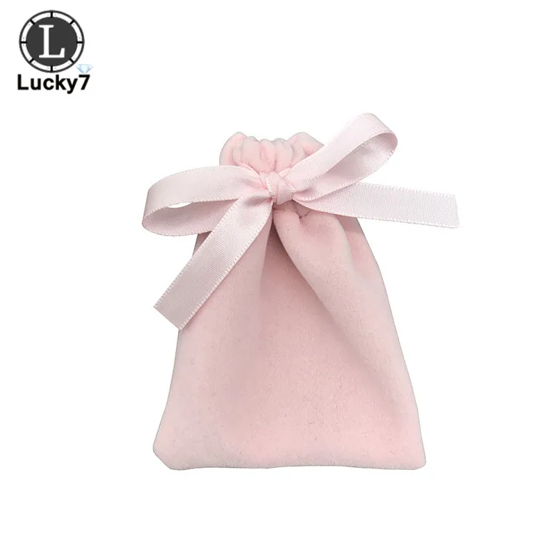 

50Pcs Jewelry Velvet Bags With Ribbon Flannel Pouches Wedding Candy Gift Packing Christmas Decoration Custom Logo