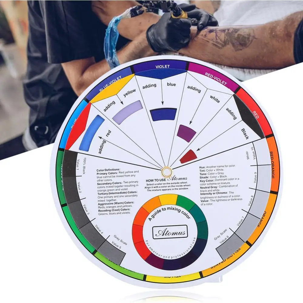 

Professional 12 Color Tattoo Nail Pigment Wheel Paper Card Three-level Mix Guide