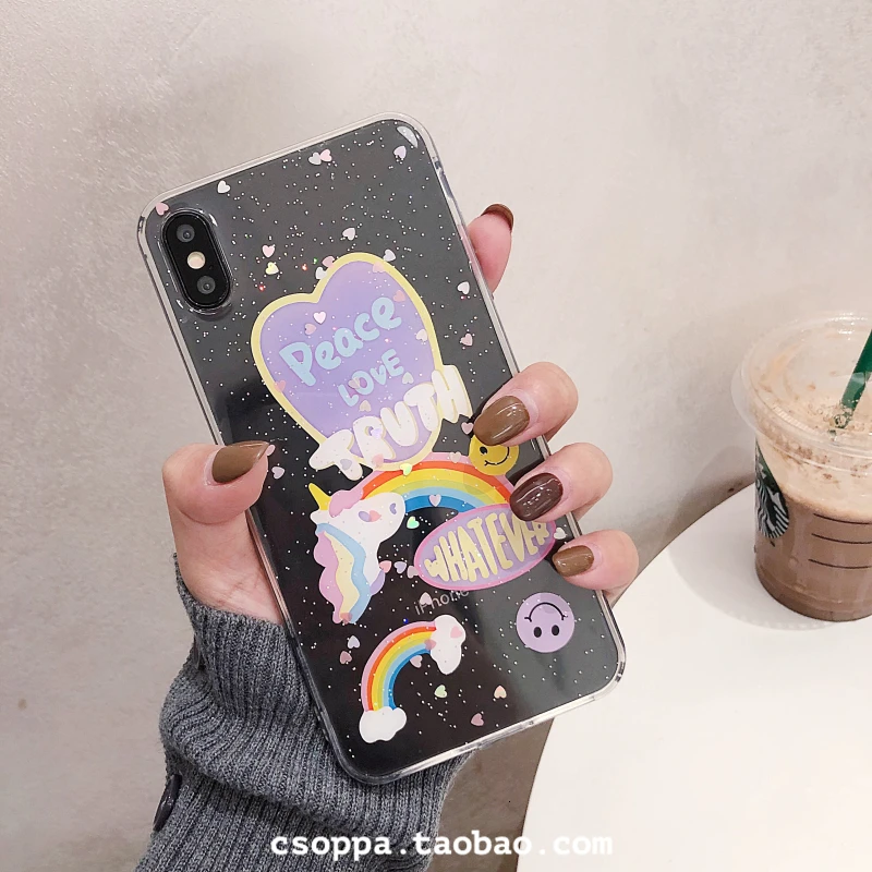 Модные блестящие радужные чехлы для телефонов iphone 6 6s 7 8 Plus X Xs Max XR прозрачный