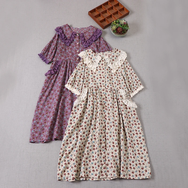 

Платье-миди женское свободного кроя с цветочным принтом, коротким рукавом и воротником «Питер Пэн»