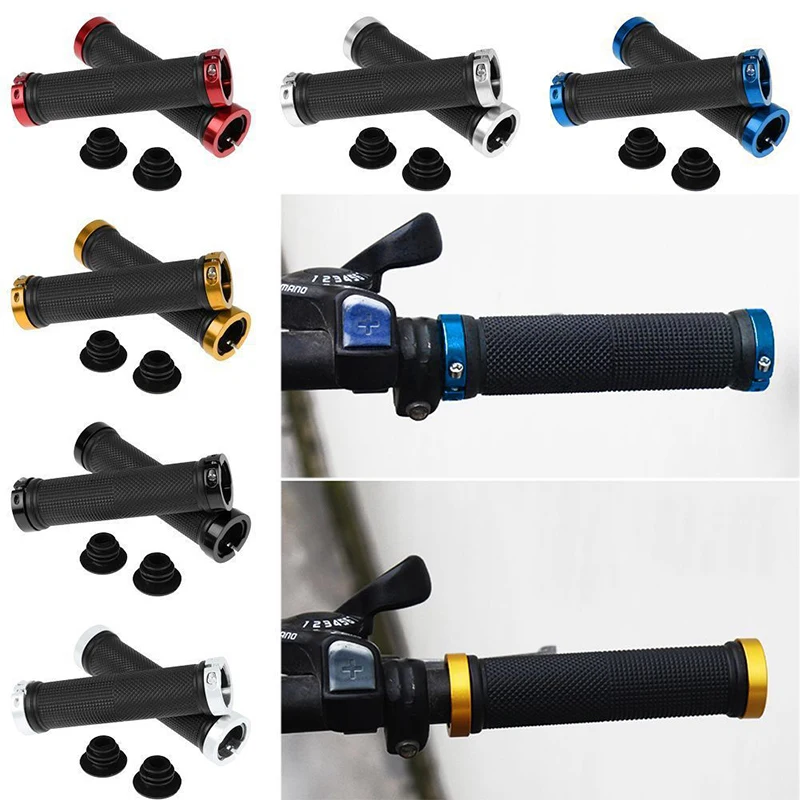 

2pcs Rubber Bike Handlebar Grips Non-slip Double Lock Bicycle Grip Mountain Road Cycling Handlebars Covers Riding Accessories