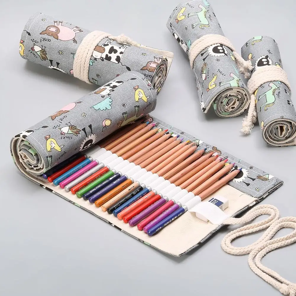 Пенал для карандашей сумка ручек с 48 отверстиями холщовая ручка рулон макияж
