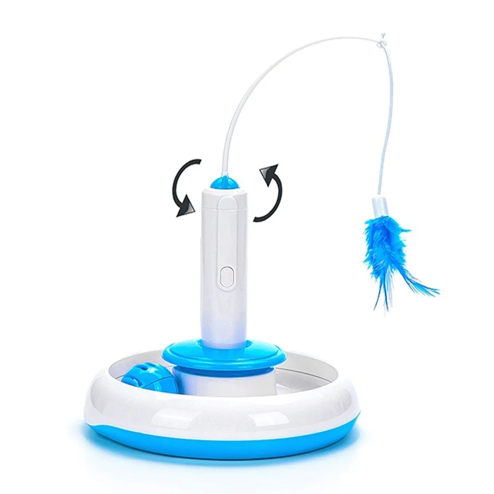Electric Cat Stick and Tower of Tracks Toy Automatic Rotating Interactive Cats Toys Ball Turntable Pet Kitten Funnny Sticks | Дом и сад