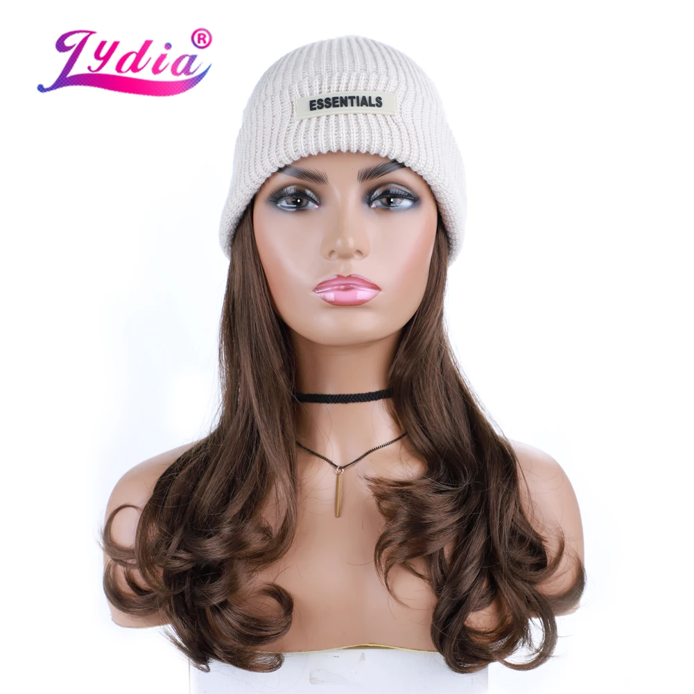 

Lydia Adjustable Long Natural Wavy Synthetic Hair Extensions Autumn Winter Knitted Beanie Hat All-in-one Easy to Wear Curly Wig