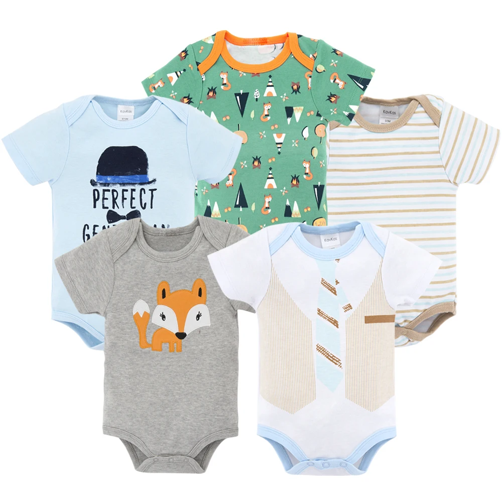 Honeyzone/5 шт./лот; боди для новорожденных; одежда с короткими рукавами; bebe; летняя одежда для мальчиков и девочек; одежда с принтом животных из мультфильмов для младенцев