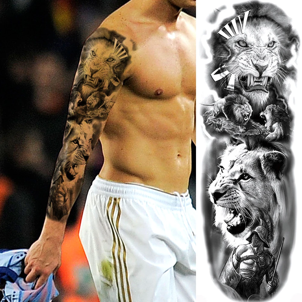Mighty Warrior Monarch Temporary Tattoos For Men Women Body Art Full Arm Sleeve Tatoo Disposable Fake Tattoo Stickers Realistic | Красота и