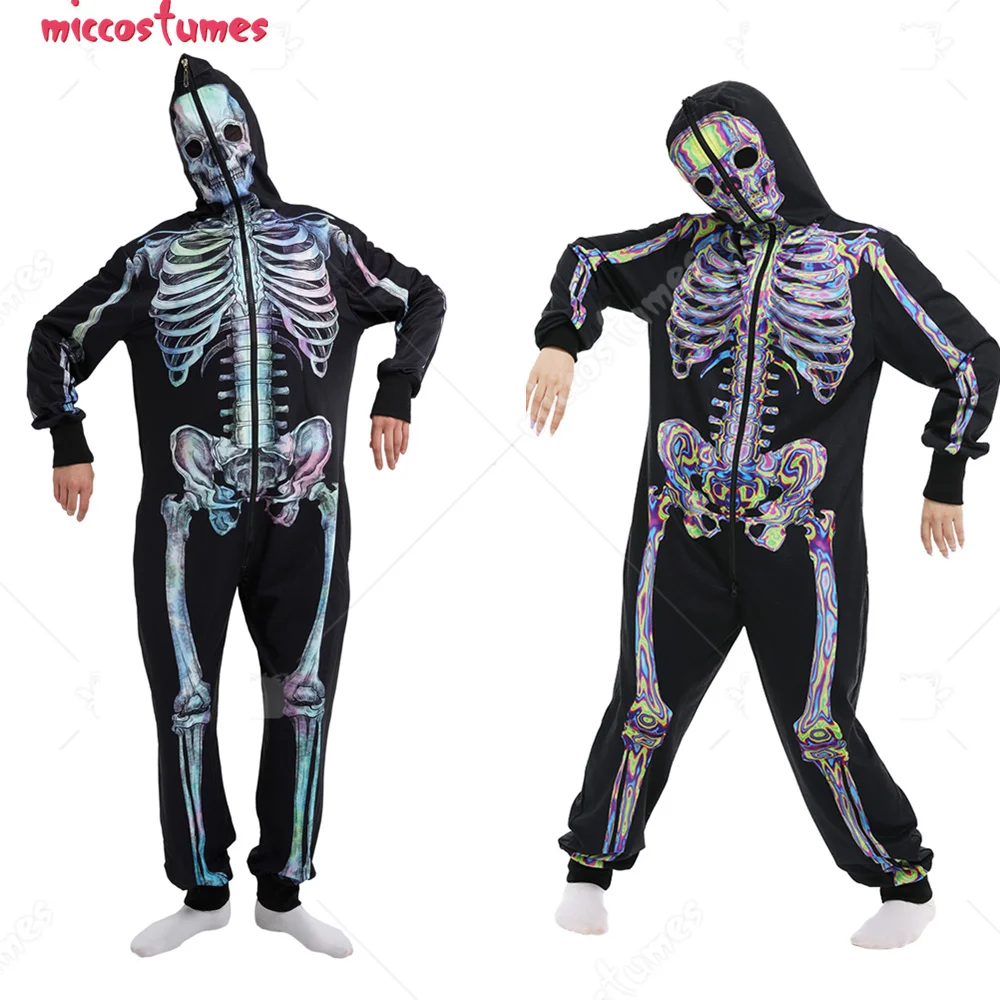 

Women Halloween Laser Skeleton Digital Printing Homewear Kigurumi Onesie Pajama Hooded Loungewear Cosplay Costume Outfits