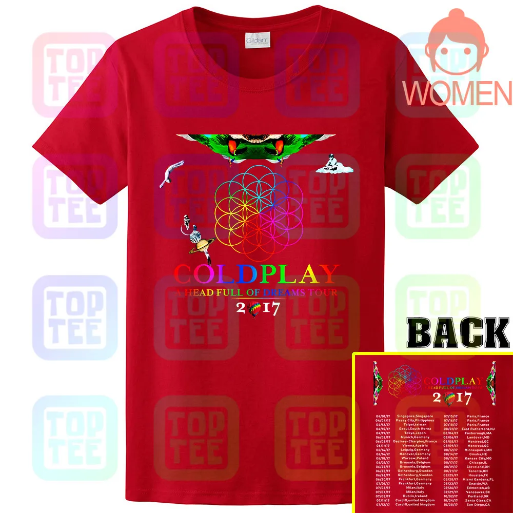 Women Red Редкая! 69299-Coldplay Тур г. футболка Размеры S-3XL - Цвет: Women Red
