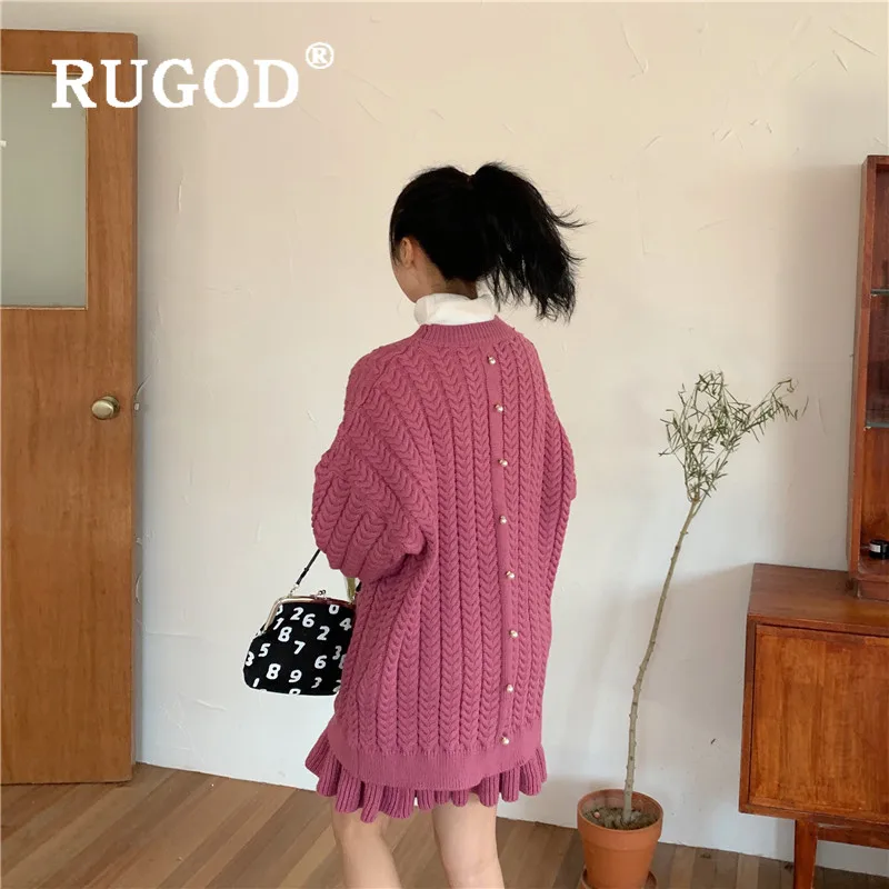 RUGOD/осень-зима новый стиль шикарные бусы винтажный однотонный пуловер с оборками