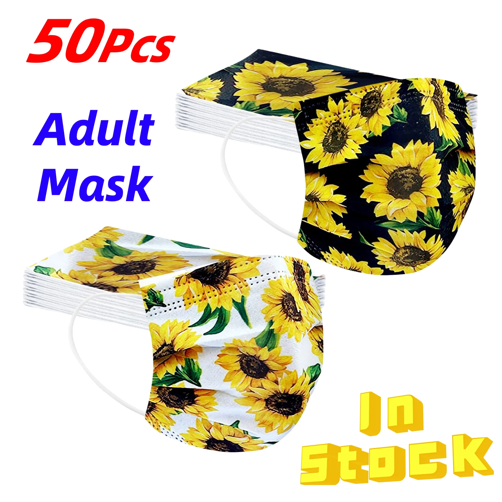 50 шт. одноразовые маски с принтом подсолнухов | Тематическая одежда и униформа