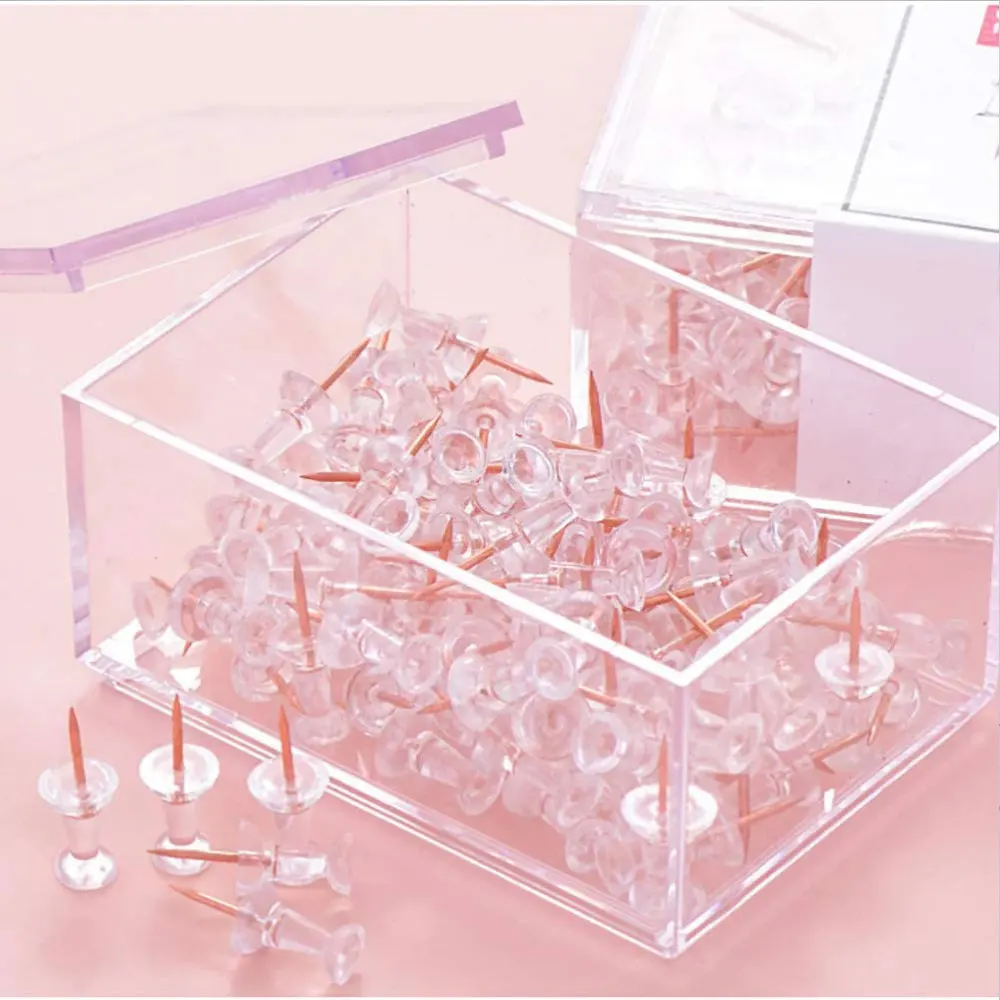 

2 Boxes/120pcs Practical Push Pin Transparent Thumbtack Decorative Wall Nails Map Tacks DIY Supplies Home Office Accessories