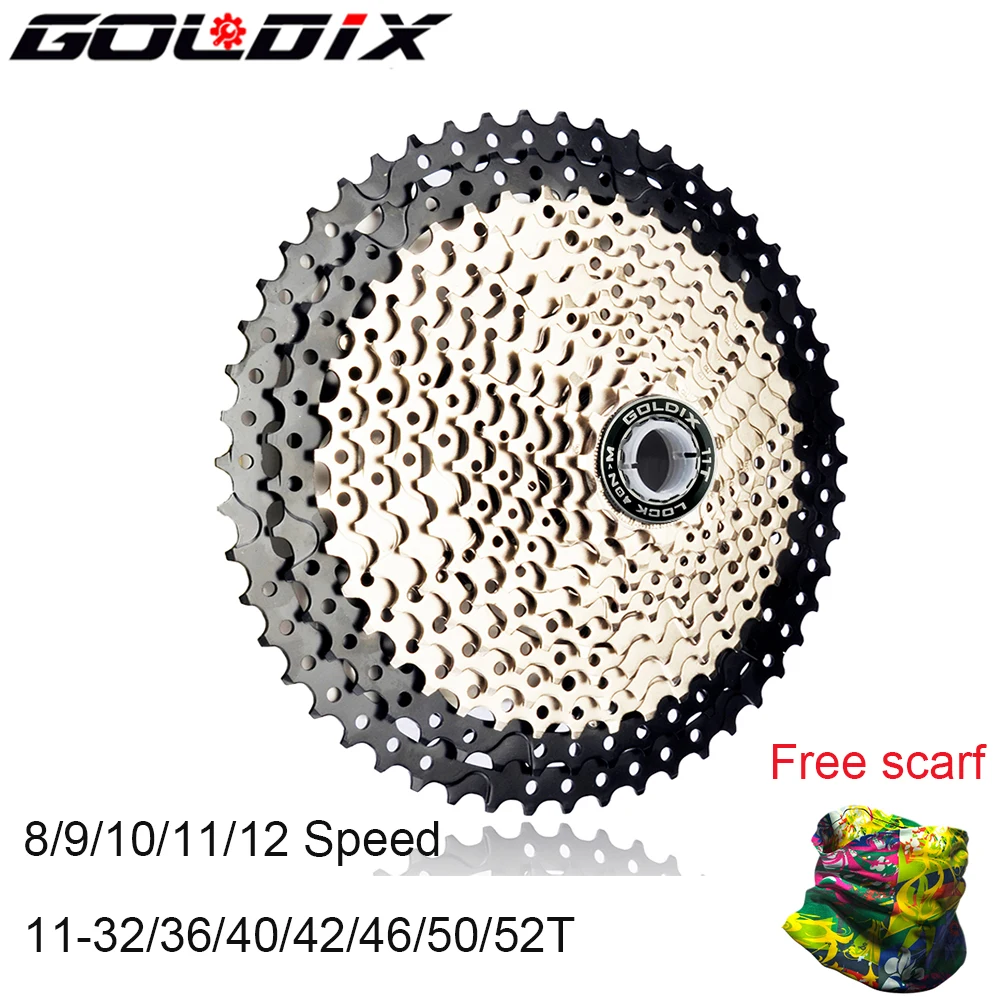 

GOLDIX MTB Cassette 8/9/10/11/12 Speed Mountain Bike Freewheel 32/36/40/42/46/50/52T Bicycle Sprocket for Shimano Sram