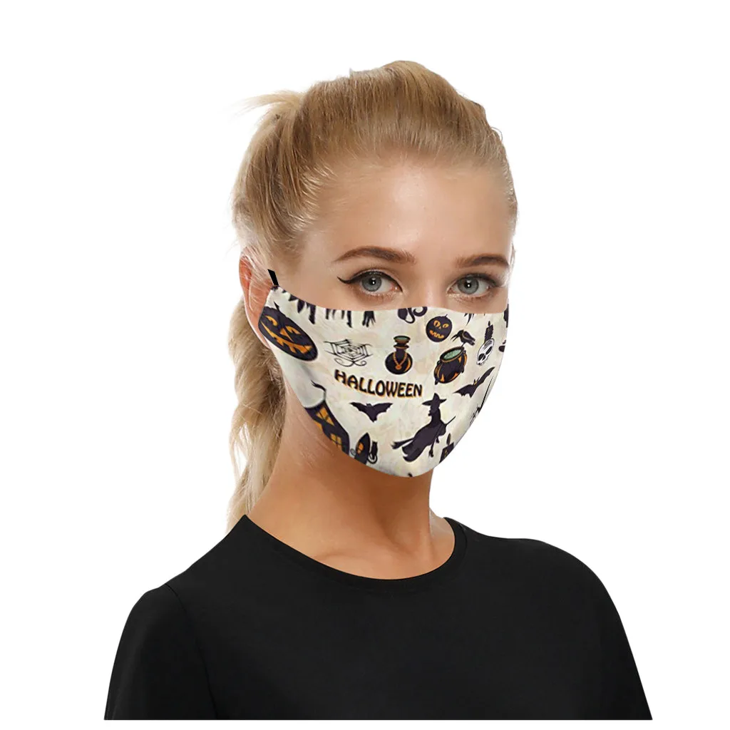 

Happy Halloween Adult Washable Reusable Funny Pumpkin Festival Bat Print Face Mask Dustproof Protective Mask 2 Filter Gasket 4