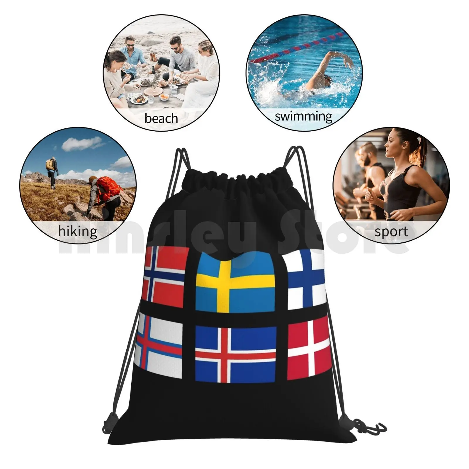 Рюкзак с скандинавскими флагами сумки на шнурке спортивная сумка