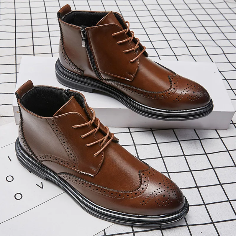 Мужские модные свадебные ботинки коричневые из коровьей кожи | Обувь