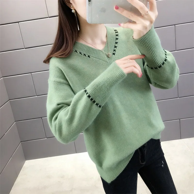 Женский модный свитер с v-образным вырезом тонкий вязаный женский пуловер |