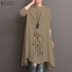 Женская винтажная рубашка с длинным рукавом, из хлопка и льна, с принтом на осень, 2021