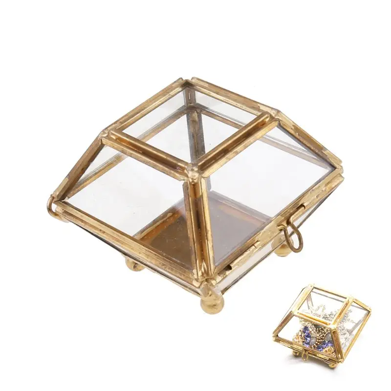 

Geometrical Clear Glass Jewelry Box Plant Terrarium Display with Lid P9YF