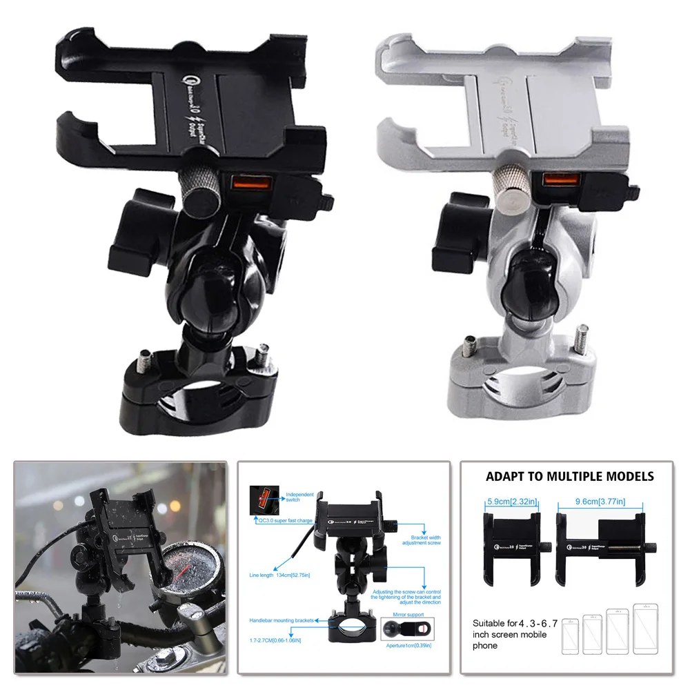 

Cradle Motorcycle phone holder Set Accessories Mount W/ QC 3.0 USB Stand