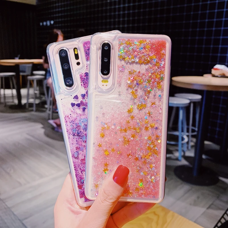 Для Huawei P30 P20 Mate 10 20 Pro Nova 3 3i 4 4e Honor 9 View Lite Блестящий жидкий зыбучий песок Сердце