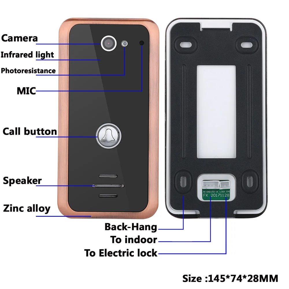 

7inch Wired / Wireless Wifi Video Intercom Door Phone Doorbell 1000TVL Wired Aluminum Alloy Camera APP unlock