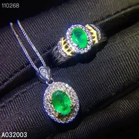 kjjeaxcmy fine jewelry 925 sterling silver inlaid natural emerald female ring pendant set luxury support detection