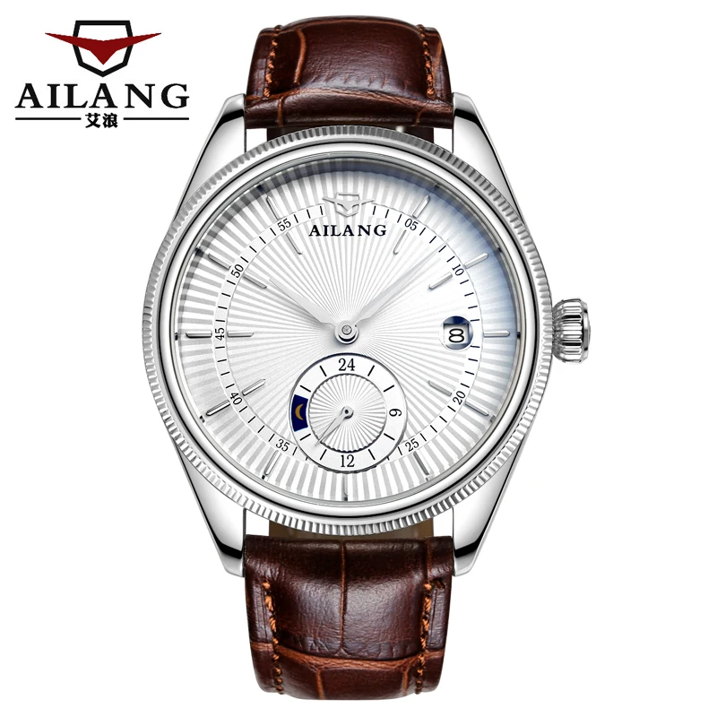 AILANG 5801 Switzerland часы мужские роскошные брендовые автоматические механические часы cellini мужские тонкие пояса с большим циферблатом бизнес - Цвет: white silver