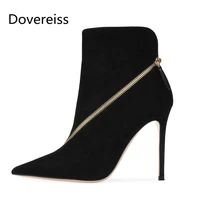 dovereiss fashion womens shoes winter suede sexy pointed toe stilettos heels elegant zipper concise short boots 34 46