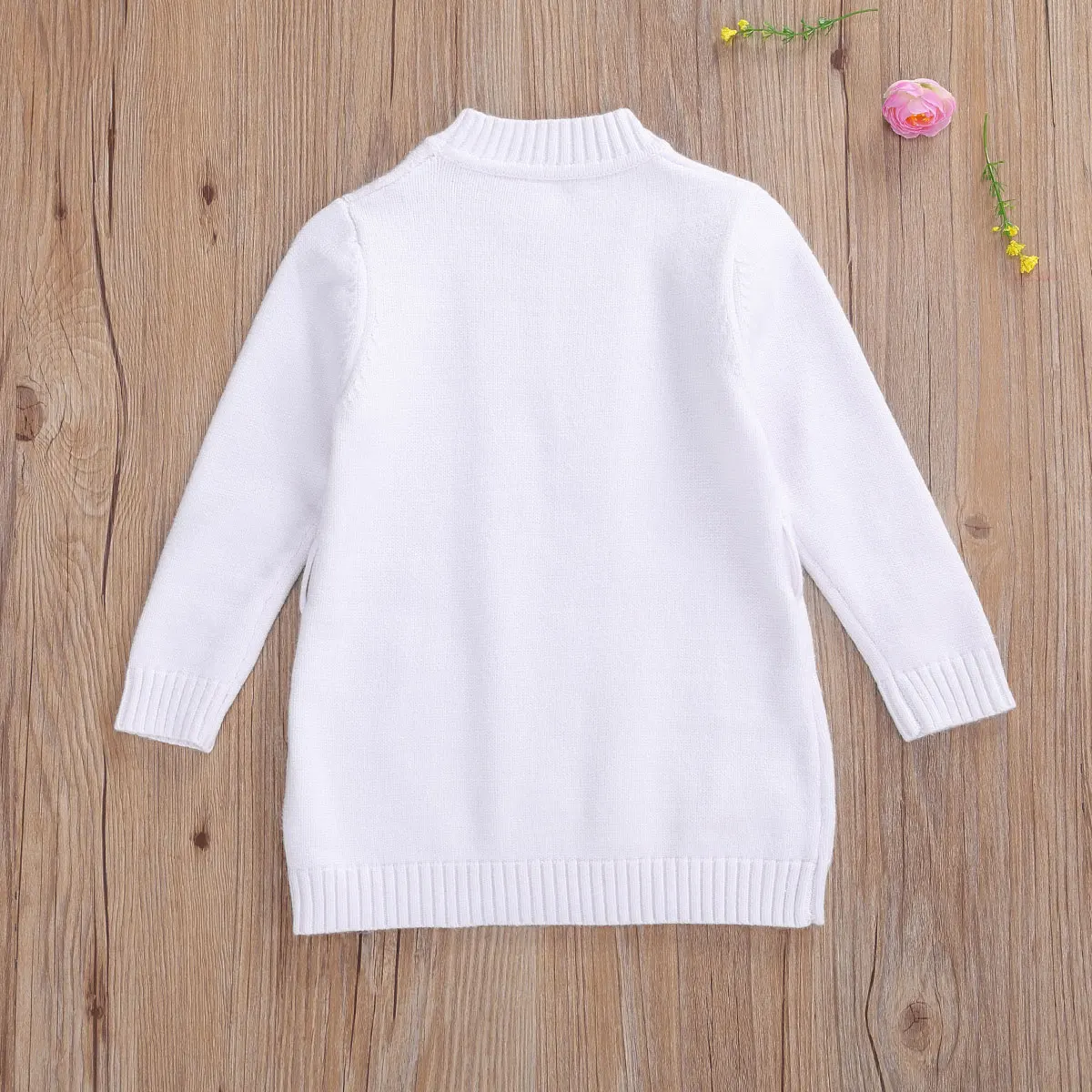 

2-7Y Toddler Baby Girls Sweaters Dress Winter Autumn Fashion Turtleneck Long Sleeve Knited White Solid Straight Kids Dress