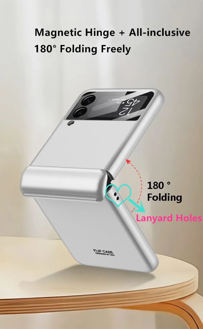 pc magnetic hinge cover for samsung galaxy z flip 3 5g case lanyard hole luxury solid color hard fitted funda for samsung flip3 free global shipping