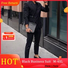 Ensemble de costume classique pour homme, 2 pièces, noir, Blazer et pantalon, à la mode, vêtements de bureau OL, 2021  (2)