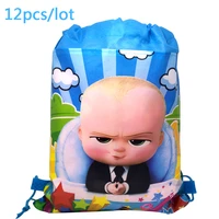 12pcslot kids favors baby boss theme blue non woven fabrics mochila birthday party baby shower decoration drawstring gifts bags