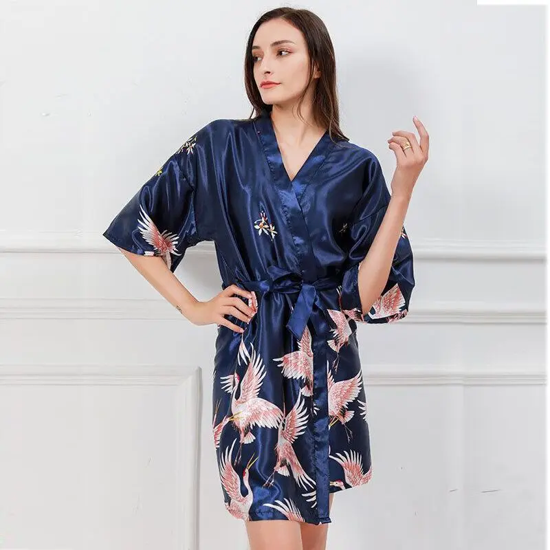 Модная женская летняя обувь мини кимоно халат женский из искусственного шёлка