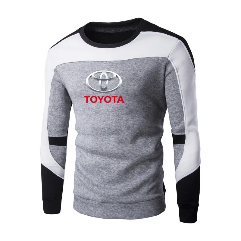 

Spring 2021 new TOYOTA car logo men's round neck patchwork sweater printing fleece long-sleeved Korean loose fashion trend