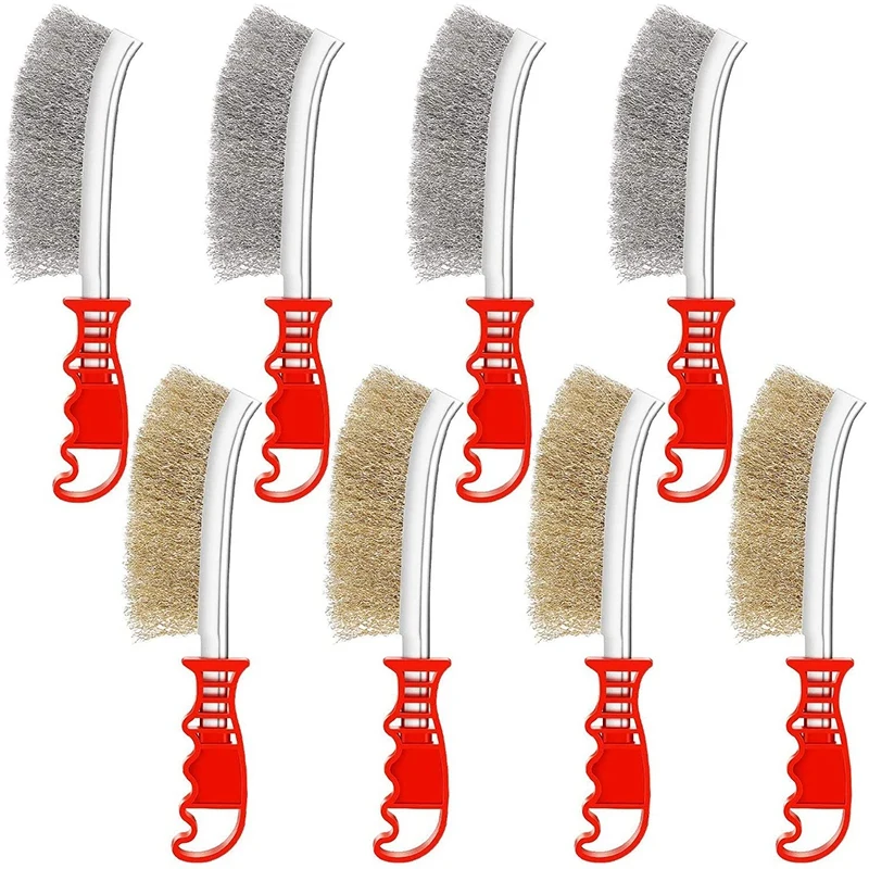 

8 Pieces Wire Scratch Brush Set, Masonry Wire Brush with Soft Grip Wide Handle, Metal Bristle Brush for Automotive