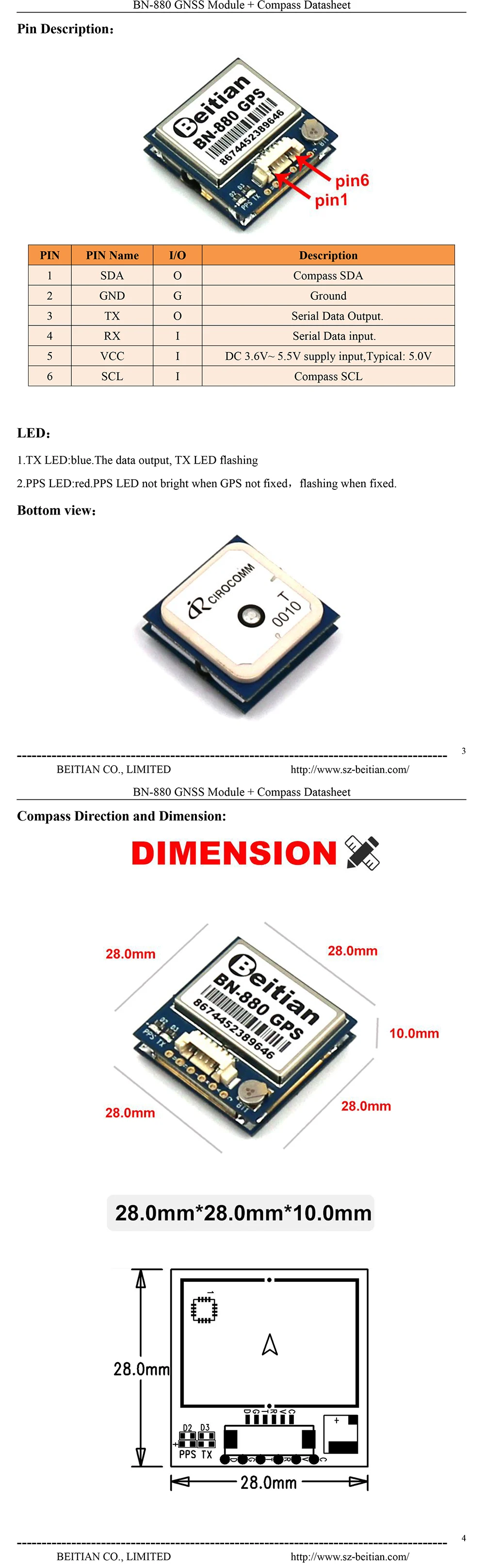 BEITIAN GNSS модуль gps ГЛОНАСС двойной полёт управление gps модуль компас HMC5883L AMP2.6/PIX4/PIXHAWK, BN-880