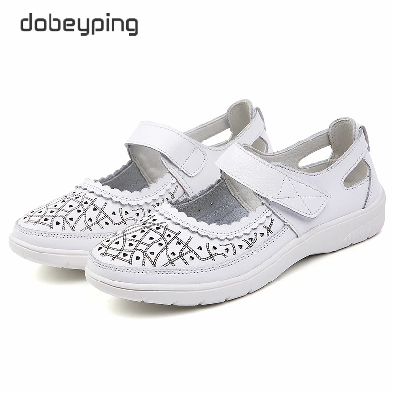 dobeyping New Retro Hollow Summer Women's Shoes Genuine Leather Woman Loafers Cut outs Women Flats Breathable Light Female Shoe